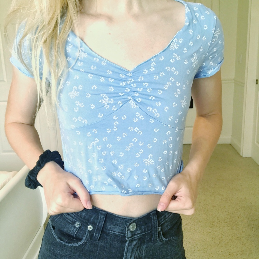 Floral Light Blue Crop Top